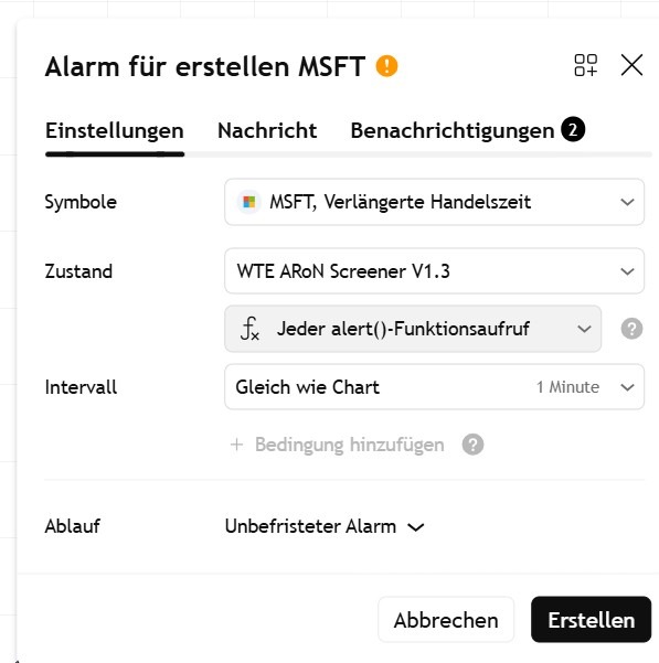 Aron Screener Alarmeinstellung
